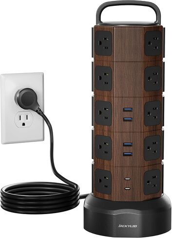 Power Strip Tower Surge Protector, 20 Outlets 6 USB (2 USB C) Charging Station, Extension Cord with Multiple Outlets, 1050J 1625W/13A Outlet Extender 6.5ft Extension Cord for Home Office in Saudi Arabia