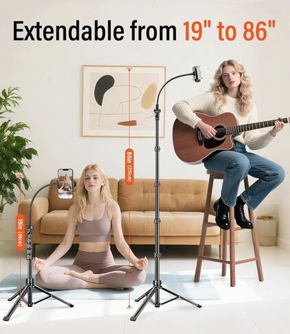 Phone Tripod, 86" Tall Tripod Stand with Gooseneck and Remote, Suitable for Recording Fitness Vlog Watching Cooking, Compatible with Smartphone, Camera in Saudi Arabia