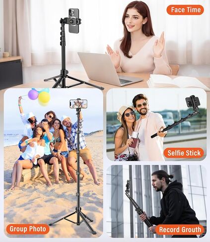 Phone Tripod, 86" Tall Tripod Stand with Gooseneck and Remote, Suitable for Recording Fitness Vlog Watching Cooking, Compatible with Smartphone, Camera in Saudi Arabia