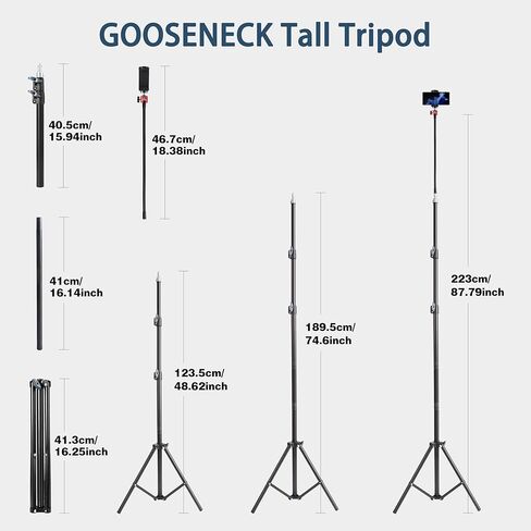 Phone Tripod Stand, UEGOGO 86" Tall Tripod with Flexible Gooseneck & Bluetooth Remote, Adjustable Phone Holder for Video Recording, Selfies, Live Streaming, Compatible with iPhone & Android in Saudi Arabia