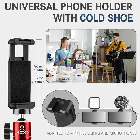 Phone Tripod Stand, UEGOGO 86" Tall Tripod with Flexible Gooseneck & Bluetooth Remote, Adjustable Phone Holder for Video Recording, Selfies, Live Streaming, Compatible with iPhone & Android in Saudi Arabia