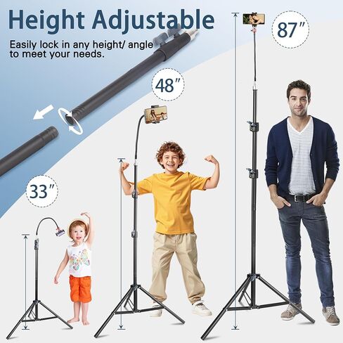 Phone Tripod Stand, UEGOGO 86" Tall Tripod with Flexible Gooseneck & Bluetooth Remote, Adjustable Phone Holder for Video Recording, Selfies, Live Streaming, Compatible with iPhone & Android in Saudi Arabia