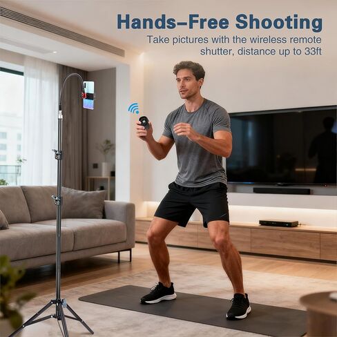 Phone Tripod Stand, UEGOGO 86" Tall Tripod with Flexible Gooseneck & Bluetooth Remote, Adjustable Phone Holder for Video Recording, Selfies, Live Streaming, Compatible with iPhone & Android in Saudi Arabia