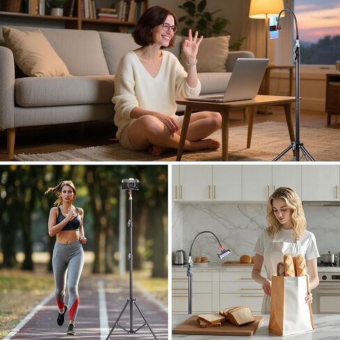 Phone Tripod Stand, UEGOGO 86" Tall Tripod with Flexible Gooseneck & Bluetooth Remote, Adjustable Phone Holder for Video Recording, Selfies, Live Streaming, Compatible with iPhone & Android in Saudi Arabia