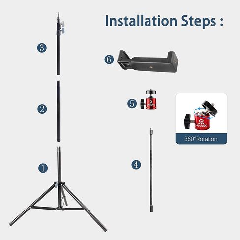Phone Tripod Stand, UEGOGO 86" Tall Tripod with Flexible Gooseneck & Bluetooth Remote, Adjustable Phone Holder for Video Recording, Selfies, Live Streaming, Compatible with iPhone & Android in Saudi Arabia