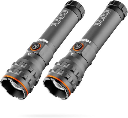 NEBO 1500 Lumen 2-Pack EDC Flashlight | USB-C Rechargeable LED, 4 Light Modes, 3X Zoom, 14 Hour Run Time, Portable & Everday Carry, IPX7 Waterproof, Smart Power Control in Saudi Arabia