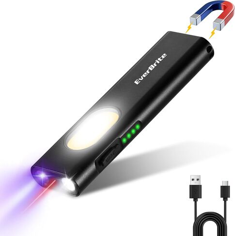EverBrite Rechargeable EDC Flat Flashlight, 1200LM Pocket Flashlight with White/UV/Red Light, Red Laser and Red & Blue Strobe, Magnetic Flashlight with Clip, for Work, Emergency, Camping in Saudi Arabia