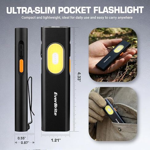 EverBrite Rechargeable EDC Flat Flashlight, 1200LM Pocket Flashlight with White/UV/Red Light, Red Laser and Red & Blue Strobe, Magnetic Flashlight with Clip, for Work, Emergency, Camping in Saudi Arabia