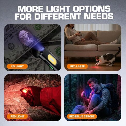 EverBrite Rechargeable EDC Flat Flashlight, 1200LM Pocket Flashlight with White/UV/Red Light, Red Laser and Red & Blue Strobe, Magnetic Flashlight with Clip, for Work, Emergency, Camping in Saudi Arabia