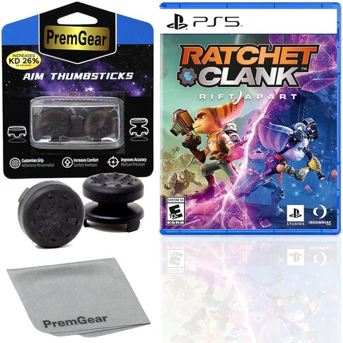 Ratchet & Clank: Rift Apart for PlayStation 5 (US Version), with PremGear ThumbSticks (2 pack: 1 High-Rise, 1 Mid-Rise) & Cleaning Cloth in Saudi Arabia