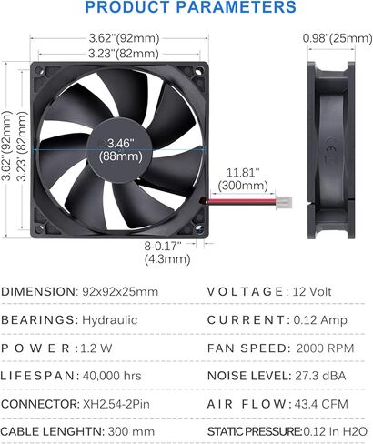 GDSTIME 92mm x 92mm x 25mm 90mm 3.6 Inches 12v Brushless DC Cooling Fan 2 Pin in Saudi Arabia