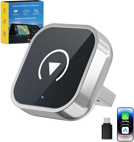 محول CarPlay اللاسلكي لأجهزة iPhone وAndroid Auto، 2 في 1 تحويل سلكي إلى محول تشغيل سيارة لاسلكي، التوصيل والتشغيل، بدون تأخير، اتصال تلقائي سريع ومستقر، مع USB/USB-C in Kuwait
