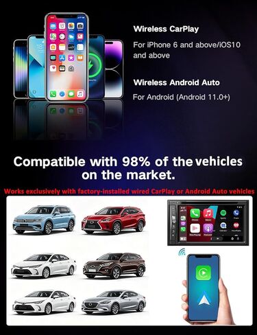 محول CarPlay اللاسلكي لأجهزة iPhone وAndroid Auto، 2 في 1 تحويل سلكي إلى محول تشغيل سيارة لاسلكي، التوصيل والتشغيل، بدون تأخير، اتصال تلقائي سريع ومستقر، مع USB/USB-C in Kuwait