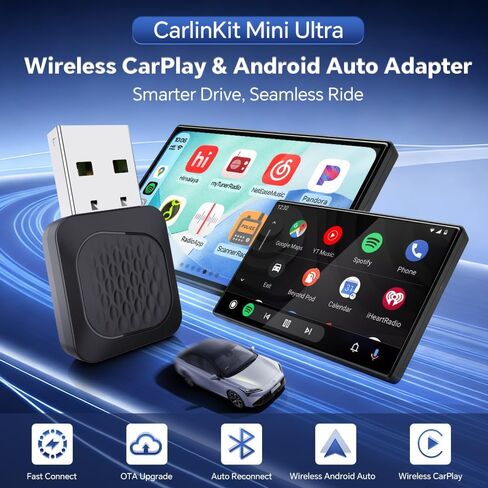 Carlinkit Wireless CarPlay/Android Auto Adapter - 2026 Mini Ultra Compatible with Factory Wired CarPlay/Android Auto Car, USB-A/C Plug & Play, 5.8GHz Dongle, Auto-Connect, OTA Upgrade in Saudi Arabia