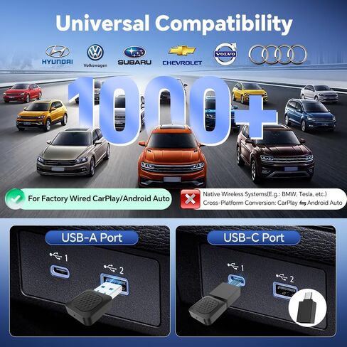 Carlinkit Wireless CarPlay/Android Auto Adapter - 2026 Mini Ultra Compatible with Factory Wired CarPlay/Android Auto Car, USB-A/C Plug & Play, 5.8GHz Dongle, Auto-Connect, OTA Upgrade in Saudi Arabia
