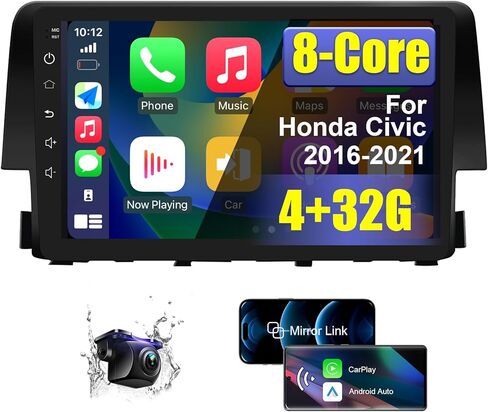 Upgraded Android 14 8 Core Car Radio Stereo for Honda Civic 2016-2021 4+32G | Wireless CarPlay & Android Auto | 9 inch Ultra HD Touchscreen | 1080P Backup Camera AM/FM/RDS SWC Wi-Fi GPS SWC in Saudi Arabia