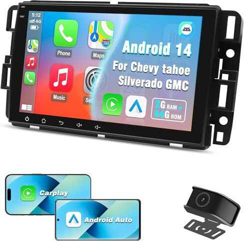 ستيريو سيارة Android 13 لسيارة جي إم سي سييرا يوكون شيفروليه بويك تشيفي سيلفرادو - شاشة لمس IPS 8 بوصة، CarPlay لاسلكي/Android Auto، 2G+64G، بلوتوث/GPS/WiFi، كاميرا احتياطية عالية الدقة مقاومة للماء in Kuwait