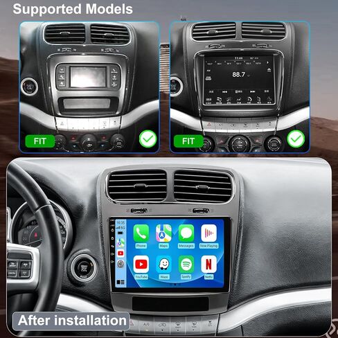 ترقية راديو السيارة 4+64G لـ Dodge Journey 2011 2012 2013 2014 2015 2016 2017 2018 2019 2020، شاشة بديلة تعمل باللمس مقاس 9 بوصة، ستيريو، Carplay Android Auto 5GWiFi GPS BT FM SWC in Kuwait