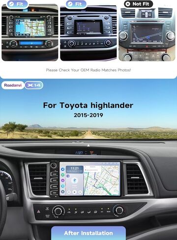 وحدة رأس Roadanvi Android 14 6GB+128GB لسيارة Toyota Highlander 2015-2019، 10.2 بوصة ستيريو سيارة لاسلكي Apple CarPlay & Android Auto 4G LTE WiFi مقابض وأزرار مادية 1280 * 720P شاشة QLED X14 Series in Kuwait