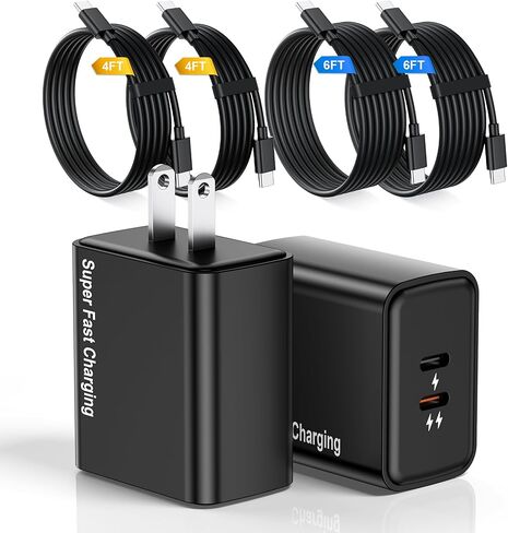 شاحن USB C مزدوج 55 وات، شاحن 45 وات + 10 وات من النوع C شحن سريع مع 4 كابلات، شاحن هاتف PPS PD 3.0 لهاتف Samsung Galaxy S25 Ultra/S24/S23، Pixel، iPad in Kuwait