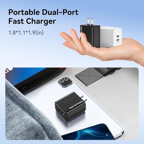شاحن USB C مزدوج 55 وات، شاحن 45 وات + 10 وات من النوع C شحن سريع مع 4 كابلات، شاحن هاتف PPS PD 3.0 لهاتف Samsung Galaxy S25 Ultra/S24/S23، Pixel، iPad in Kuwait