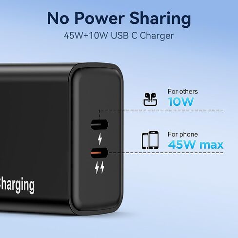شاحن USB C مزدوج 55 وات، شاحن 45 وات + 10 وات من النوع C شحن سريع مع 4 كابلات، شاحن هاتف PPS PD 3.0 لهاتف Samsung Galaxy S25 Ultra/S24/S23، Pixel، iPad in Kuwait