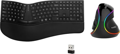 DELUX Full Size Ergonomic Split Keyboard and Vertical Mouse Combo, GM909 Wireless Split Keyboard and M618PLUS RGB Vertical Mouse for Large Hands (GM909-M618PLUS RGB) in Saudi Arabia