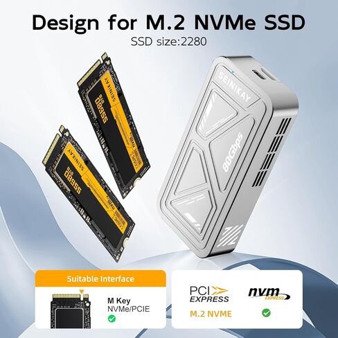 حاوية NVMe بسرعة 80 جيجابت في الثانية مع مروحة تبريد، متوافقة مع Thunderbolt 5/4/3/USB 4.0/3.2/3.1/3.0/2.0 in Kuwait