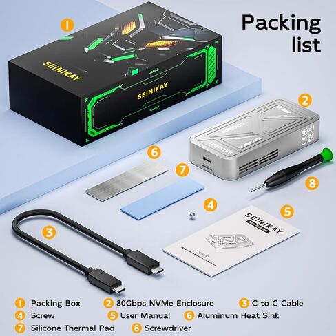 حاوية NVMe بسرعة 80 جيجابت في الثانية مع مروحة تبريد، متوافقة مع Thunderbolt 5/4/3/USB 4.0/3.2/3.1/3.0/2.0 in Kuwait