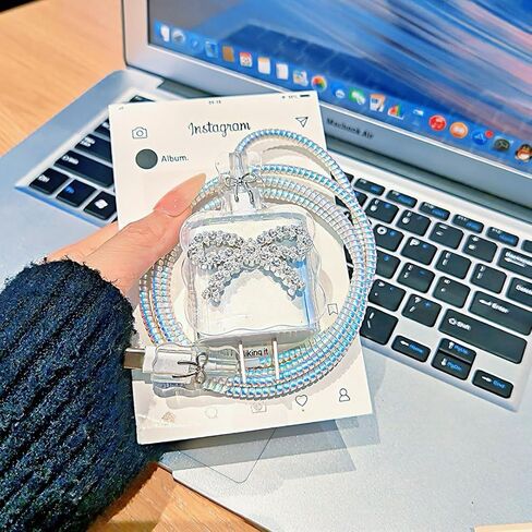 Diamond Charger Cover for iPhone Cord Protector with Glitter Cute Bow Tie Design,Soft Girly Bling Charging iPhone iPad Charger Protector,Kawaii Data Cable Saver for iPhone 18W/20W Charger in Saudi Arabia