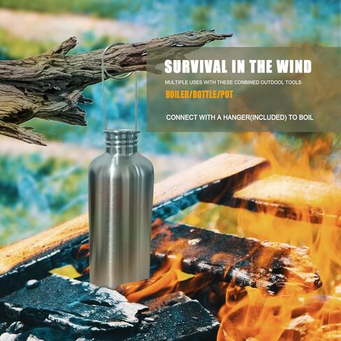 Survivor 3-in-1 Outdoor Canteen - 42oz Single Wall Water Bottle with 24oz Nesting Camping Cup & Carrying Bag | 18/8 Stainless Steel | Wide Mouth Design | Outdoor Survival Bushcraft Gear in Saudi Arabia