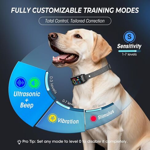 Ultrasonic Bark Collar for Large Medium Small for Dogs Smart Bark Collar Automatic Training Rechargeable Anti Barking Collar with Waterproof Portable Vibration and Beep 7 Sensitivity in Saudi Arabia
