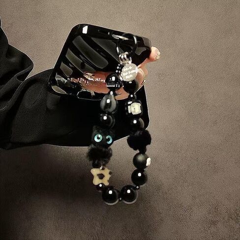 حزام هاتف محمول فاخر على شكل قطة سوداء مع مقبض مطرز بسلسلة معصم مضادة للسرقة وملحق حقيبة بمشبك in Saudi Arabia