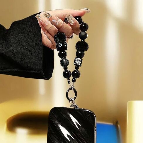 حزام هاتف محمول فاخر على شكل قطة سوداء مع مقبض مطرز بسلسلة معصم مضادة للسرقة وملحق حقيبة بمشبك in Saudi Arabia