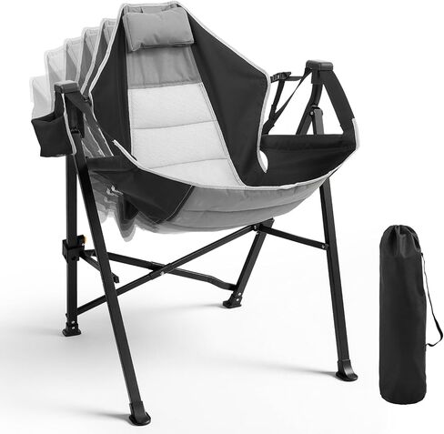Hammock Camping Chair with Adjustable Backrest, 400lbs Heavy Duty Portable Swing Chair Outdoor with Headrest and Cup Holder, Foldable Camping Chair for Camping, Travelling, Patio, Lawn, Black in Saudi Arabia