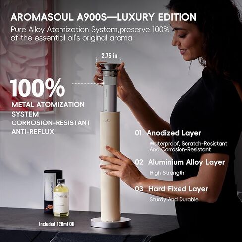Wireless Rechargeable Hotel Scent Diffuser Starter Kit - Alloy Atomization System,Waterless Oil Diffuser, 1500 Sq Ft Coverage, Including 120ml Essential Oil, for Home, Large Room, Spa, Cream in Saudi Arabia