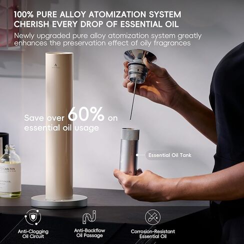 Wireless Rechargeable Hotel Scent Diffuser Starter Kit - Alloy Atomization System,Waterless Oil Diffuser, 1500 Sq Ft Coverage, Including 120ml Essential Oil, for Home, Large Room, Spa, Cream in Saudi Arabia
