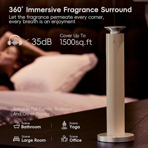 Wireless Rechargeable Hotel Scent Diffuser Starter Kit - Alloy Atomization System,Waterless Oil Diffuser, 1500 Sq Ft Coverage, Including 120ml Essential Oil, for Home, Large Room, Spa, Cream in Saudi Arabia