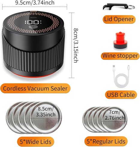 4 IN 1 Mason Jar Vacuum Sealer Kit,Electric Mason Jar Vacuum Sealer,Wide Mouth and Regular Lid, Lid Opener,Wine Stopper Included,for Canning Sealing Preserving Jars,Pickling,Jams Food Storage in Saudi Arabia
