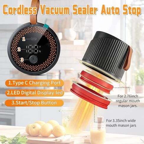 4 IN 1 Mason Jar Vacuum Sealer Kit,Electric Mason Jar Vacuum Sealer,Wide Mouth and Regular Lid, Lid Opener,Wine Stopper Included,for Canning Sealing Preserving Jars,Pickling,Jams Food Storage in Saudi Arabia