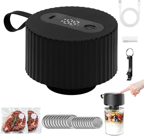 Upgraded Electric Mason Jar Vacuum Sealer Kit for Wide & Regular Mouth Jars, Automatic Rechargeable Food Saver with 20 Lids, Digital Display, 1800mAh Battery, Type-C Charging in Saudi Arabia