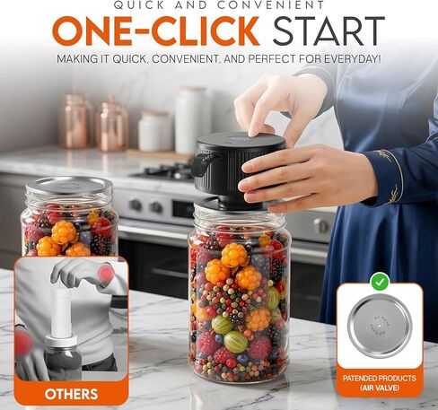 Upgraded Electric Mason Jar Vacuum Sealer Kit for Wide & Regular Mouth Jars, Automatic Rechargeable Food Saver with 20 Lids, Digital Display, 1800mAh Battery, Type-C Charging in Saudi Arabia