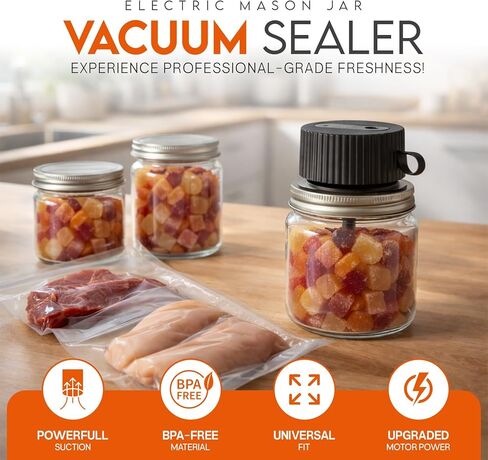 Upgraded Electric Mason Jar Vacuum Sealer Kit for Wide & Regular Mouth Jars, Automatic Rechargeable Food Saver with 20 Lids, Digital Display, 1800mAh Battery, Type-C Charging in Saudi Arabia