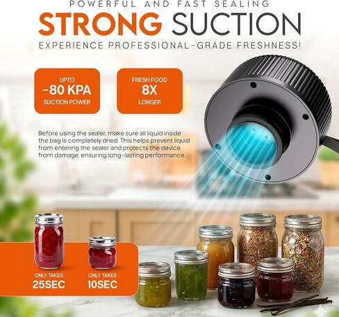 Upgraded Electric Mason Jar Vacuum Sealer Kit for Wide & Regular Mouth Jars, Automatic Rechargeable Food Saver with 20 Lids, Digital Display, 1800mAh Battery, Type-C Charging in Saudi Arabia