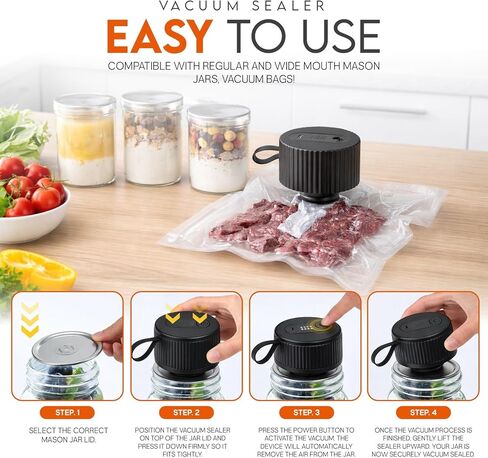 Upgraded Electric Mason Jar Vacuum Sealer Kit for Wide & Regular Mouth Jars, Automatic Rechargeable Food Saver with 20 Lids, Digital Display, 1800mAh Battery, Type-C Charging in Saudi Arabia