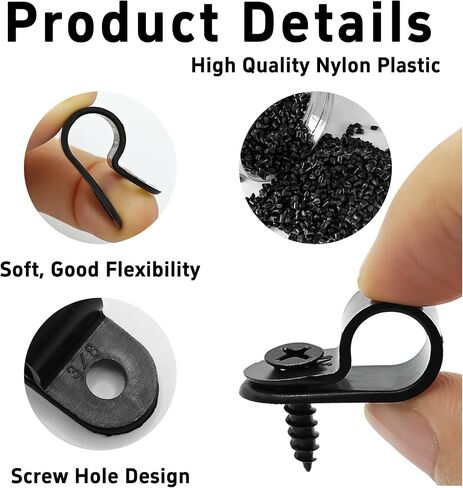 100Pcs R-Type Cable Clips 3/8" Black Nylon Plastic Wire Clamps with Mounting Screws, Cord Fastener Cable Management Organizer for Home Office Electrical Installation in Saudi Arabia