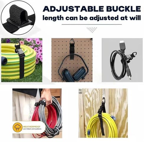 6 Pack Heavy Duty Adjustable Extension Cord Organizer with Tri-Axis Buckle Lock – Black Polypropylene Cable Holder for Workshop, Garage, Tool Belt, and Safety Cable Storage in Saudi Arabia