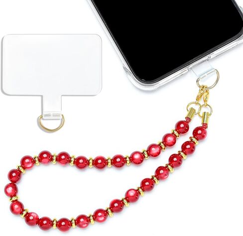Handmade Natural Gemstone Stone Beaded Phone Wrist Strap, Cat Eyes Phone Charm Chain String Lanyard Keychain, Detachable Cellphone Bracelet Strap with Tether Tab (Dark Red) in Saudi Arabia