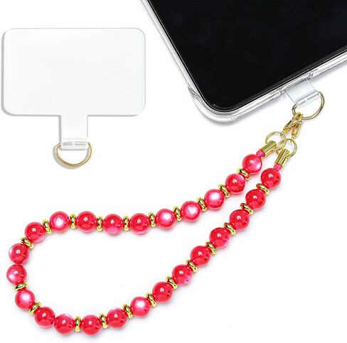 Handmade Natural Gemstone Stone Beaded Phone Wrist Strap, Cat Eyes Phone Charm Chain String Lanyard Keychain, Detachable Cellphone Bracelet Strap with Tether Tab (Dark Red) in Kuwait