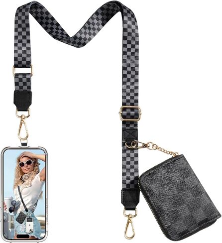 TiMOVO Clip and Go Phone Strap Crossbody with Wallet, Adjustable Anti-Theft Phone Lanyard with Zippered Pouch, White & Gray in Saudi Arabia